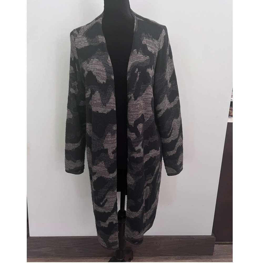 Apt 9 Womens Camo Open Front Cardigan Black Grey Camouflage Knit Sweater Large